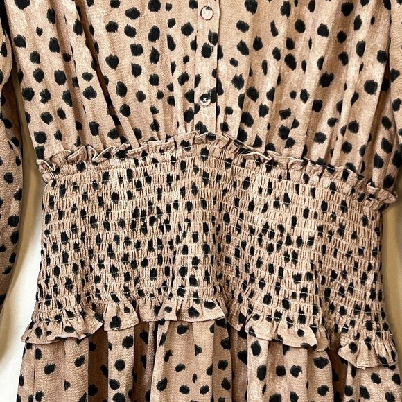 La Vie Rebecca Taylor Long Sleeve Cherise Mini Dress. Size M Brown Black - Picture 5 of 16